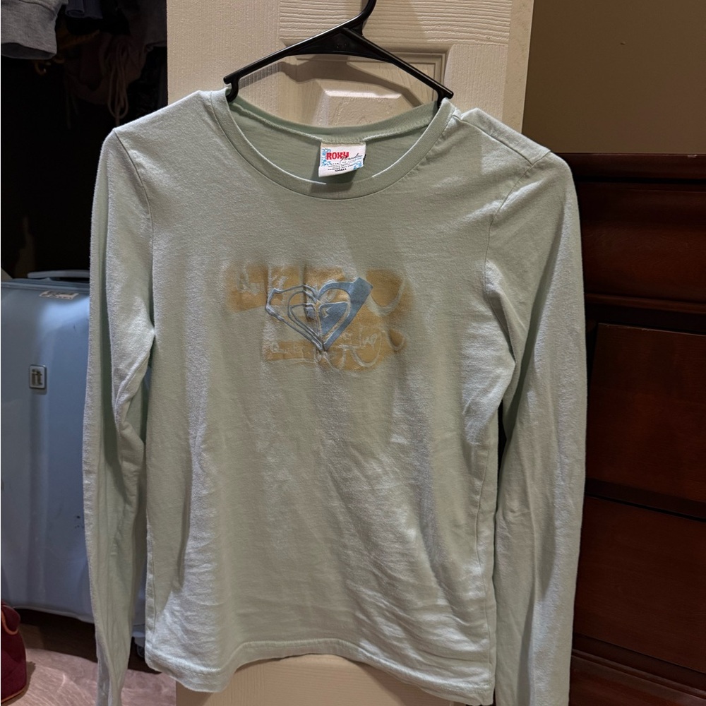 Roxy Green Long Sleeve Tee with Metallic Design